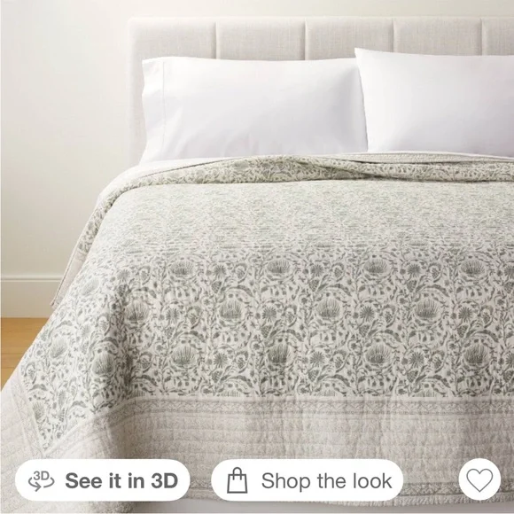 Studio McGee Decorated Border Cotton Slub Print Quilt , Light Teal Green - Picture 7 of 16